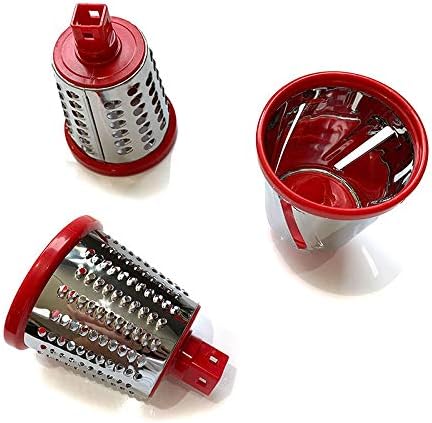 Manual Rotary Potato Grater Kitchen Mandoline Vegetable Slicer,with 3 Interchangeable Blades,Easy to use (Red)