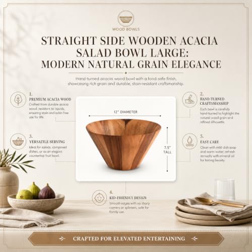 Acacia Wood Serving Bowl (7.5" Tall x 12" Diameter)