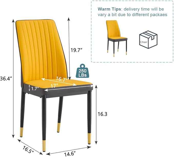 Modern Dining Chairs Set - Orange PU Leather Armless Chairs with Metal Legs for Dinner Room, Office, Waiting Room (Set of 6)