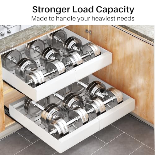 Pull out Cabinet Organizer (White / 21"D×12"-20"W(2 Pack))