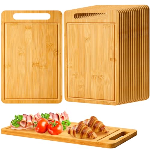 40 Pcs Bulk Wood Cutting Board with Handle 12 x 7.8 Inch Acacia Bamboo Wooden Kitchen Serving Chopping Boards for Pizza (40 Count)