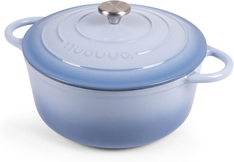 Nuovva Enamelled Cast Iron Dutch Oven Pot with Lid 6.4 Quart Non Stick Casserole Pot – Heavy Duty & Oven Safe up to 500° F for Bread Baking, Braising, Stews, Roasting – 28cm Costal Blue - Nestoria