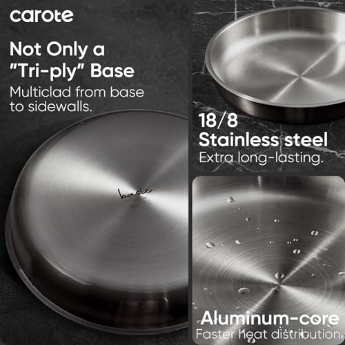 15pcs Tri Ply Stainless Steel Cookware Set with Detachable Handle (12 Count)