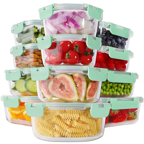 24pc Glass Food Storage Containers with Lids (Blue / 12 Pack)