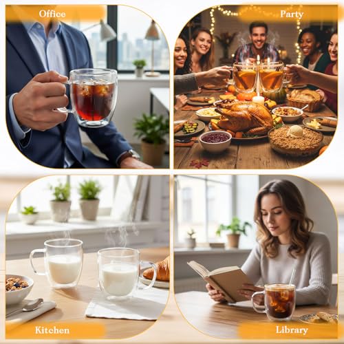 8 Pcs 16oz Clear Glass Coffee Mugs Double Walled Coffee Cups Glasses Insulated Latte Mugs with Handle Espresso Clear Cups for Cappuccino Tea (480ml / Clear)