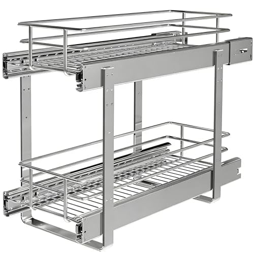 2 Tier Narrow Cabinet Pull Out Shelves (8 x 22 Inch)