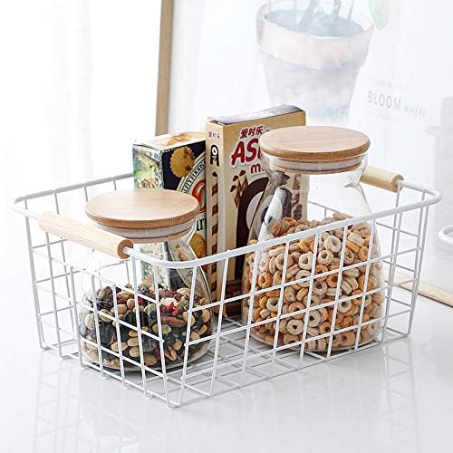 LeleCAT White Wire Baskets for Organizing with Handles,Pantry Organizers and Storage For Kitchen, Household Snack Basket for Cabinets, Closets, Bedrooms,food - Set of 4(White)