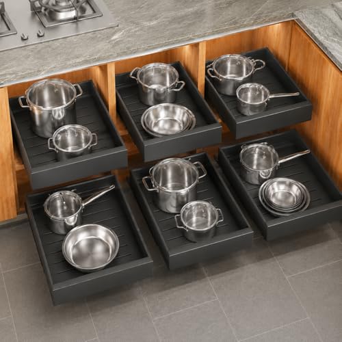 6 Pack Pull out Cabinet Organizer (Black / 21"D×12"-20"W(6 Pack))