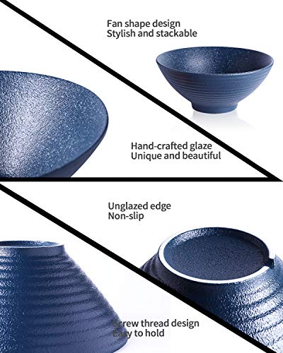 Ceramic Japanese Ramen Bowl Set (9 Inch / Navy)