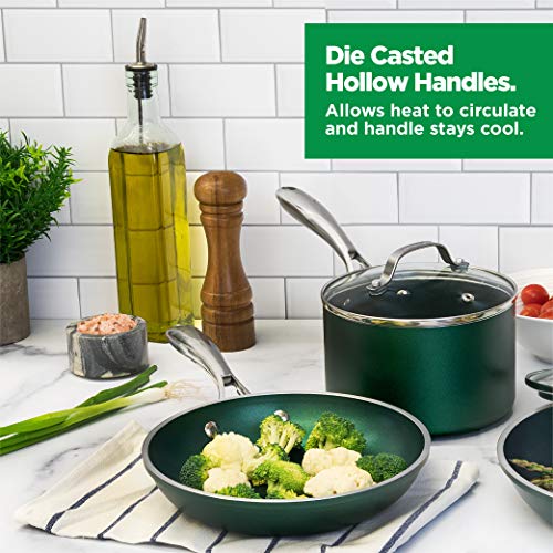 Diamond Granite Stone Classic Emerald Pots and Pans Set with Ultra Nonstick Durable Mineral & Diamond Tripple Coated Surface