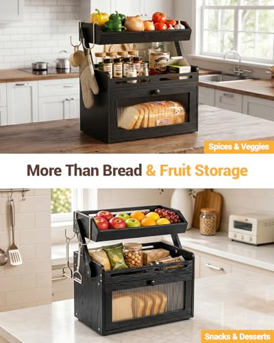 Bread Box for Kitchen Countertop (Black)