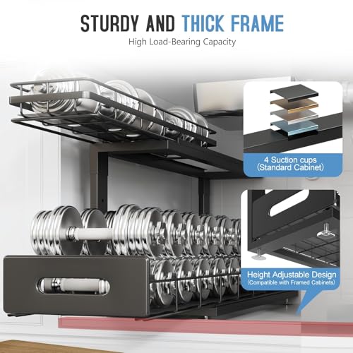 Under Sink Organizer Upgrade To Professional Rails (Black / 2 Pack-21"Dx12.8"-16.9"H)