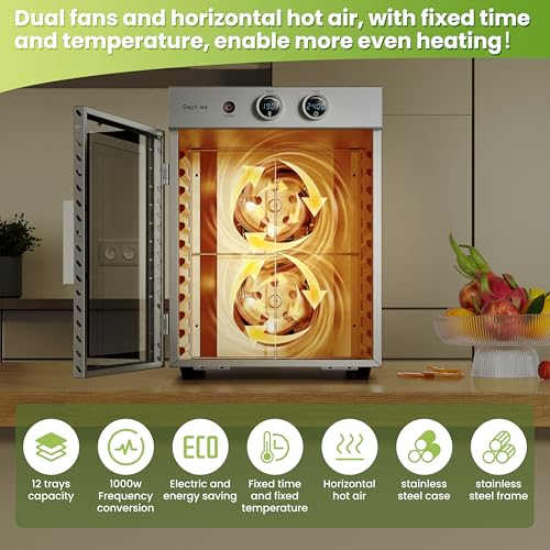 Food Dehydrators Machine with 12 Stainless Steel Trays with Timer Setting Temperature Adjusted 68 ℉ to 194 ℉ Dryer for Herb Fruit Meat Vegetables Mushroom Beef jerky for Commercial Household large (12 Count)