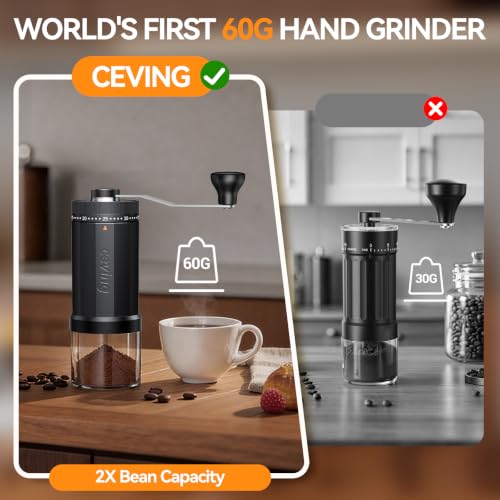 World's First 60g Large Capacity Manual Coffee Grinder (MEGA PRO Black / Steel Burr)
