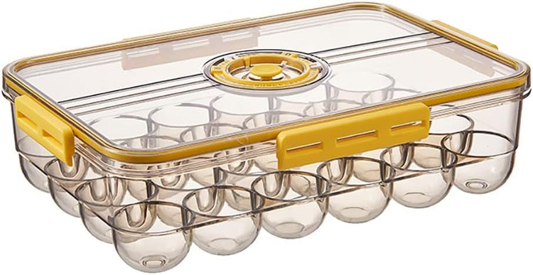 CottonColors Egg Holder for Fridge - 24 Egg Plastic Refrigerator Organizer - Stackable Storage With Lids
