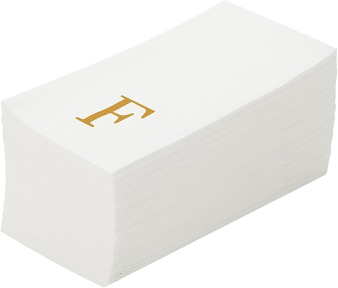 Luxenap 15.8 X 7.9 Inch Linen-Feel Guest Towels, 50 Lettered Hand Towels - Gold Letter 'F', Sans Serif Font, White Paper Dinner Napkins, airlaid, For Restrooms And Tables - Restaurantware