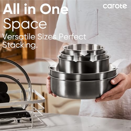 15pcs Tri Ply Stainless Steel Cookware Set with Detachable Handle (12 Count)