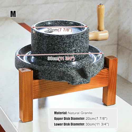 Natural Granite Stone Grinder - Hand Mill for Wheat, Nutmeg, Beans & SES - Dry/Wet Pulverizer with Wooden e - tial Classic Kitchen Tool