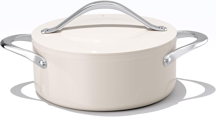 Stock Pot 4.5qt Dutch Oven with Lid (9.5") Nonstick Ceramic Coated Non-Toxic PFAS-Free Even Heat Distribution for Braising, Baking Bread & Soups, Compatible for All Cooktops(Induction/Gas/Electric) Oven Safe to 500ยฐF (Cream)