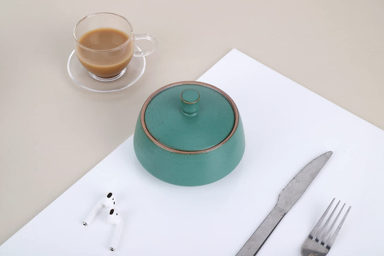 Small Kitchen Ceramic Canister Storage Jar with Lid Ancient Green
