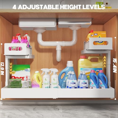 1 Pack-16"-26"W Expandable Under Sink Organizer With Upgrade Ball-Bearing Slide,2-Tier Pull Out Under Cabinet Organizer Height Adjustable,Not Suitable For Cabinets With Partitions In The Middle (1 Pack-16"-26"W / White)