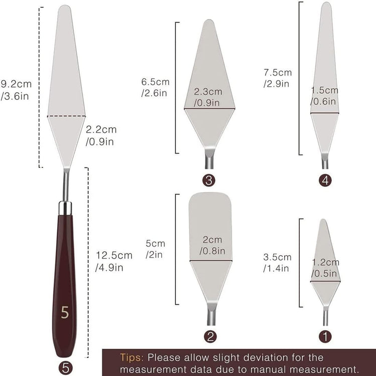 5pcs Stainless Steel Cake Cream Spatula Frosting Baking Pastry Tool Shovel Cake Painting Scraper Decorating Spatula Mixing Set Icing Oil Painting Cream Toner Tool for Fondant Chocolate (5 Count)