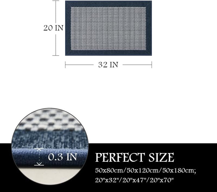 PADOOR Kitchen Mats for Floor, Kitchen Rugs Non Slip Washable, Rubber Backed Kitchen Runner Super Absorbent Kitchen Floor Mat Sink Rug, 20”x32” Blue