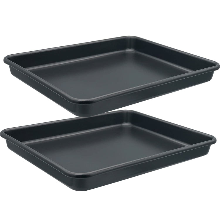 Small Cookie Sheets 11X9 Inch 2Pcs Mini Baking Pan Toaster Oven Tray Nonstick Thicken Brushed Carbon Steel Magnetic No Warp 1 to 2 Person Bakeware By HYTK (2 Count)