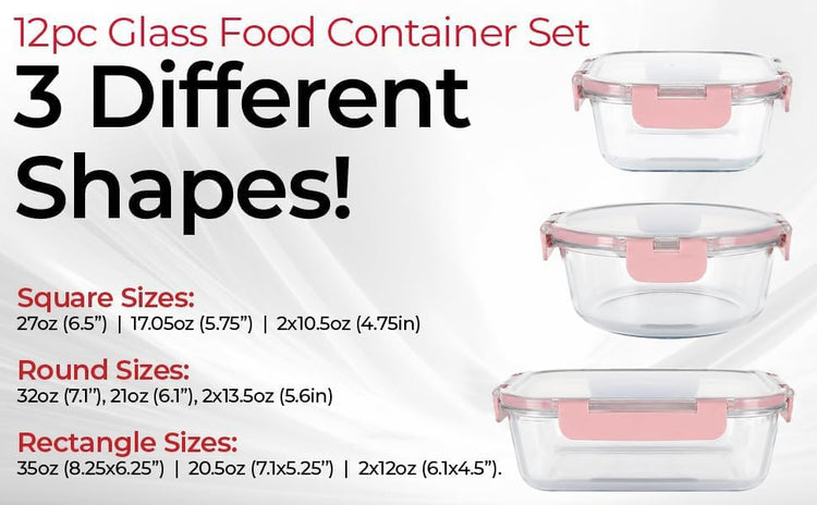 Premium Borosilicate Glass Food Storage Containers with lids Set (Pink)
