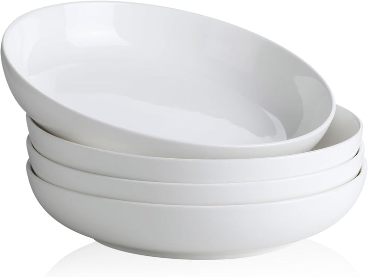 Y YHY Pasta Bowls, 27 Ounces Salad Bowls, Ceramic Serving Bowl Set of 4, 7.8 Inch Porcelain Pastes for Serving Dinner and Salad,Wide and Shallow Bowls Set, Microwave and Dishwasher Safe, White