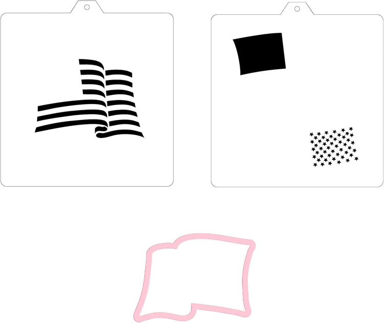 USA Flag Cookie cutter and stencil set Baking stencils and cutters bundle July 4th Independ Independence Day Cookie cutter with stencils Icing stencil and cookie cutter combo(Flag Set)