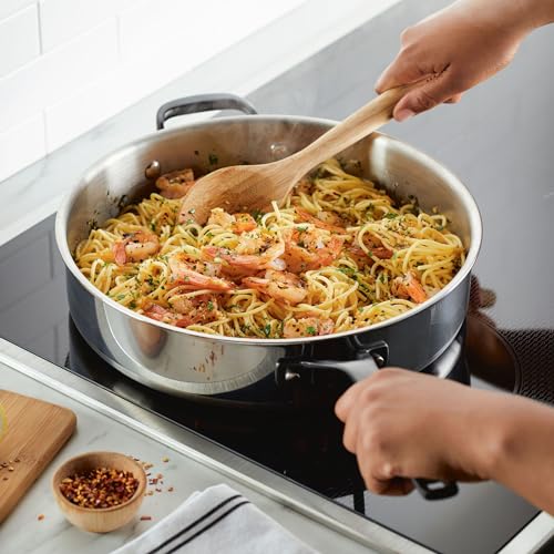 5 Ply Clad Polished Stainless Steel Saute Pan with Lid