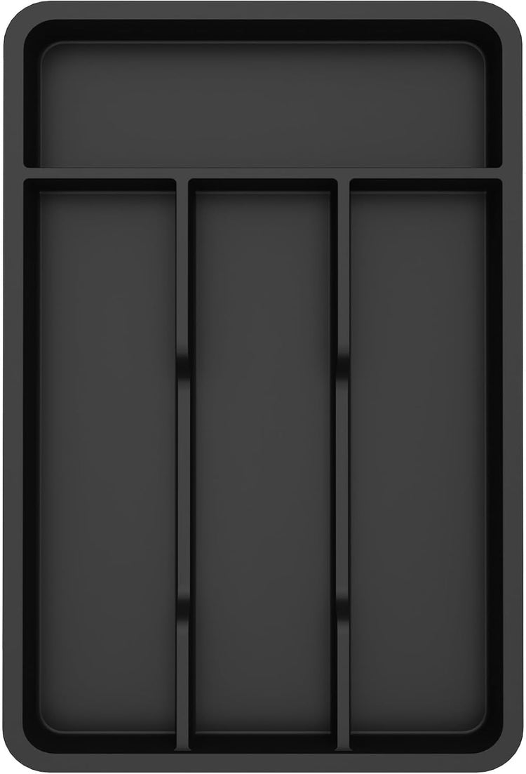 Lifewit Silverware Tray, Cutlery Drawer Organizer Storage for Kitchen, Plastic Flatware Utensil Holder Divider for Spoons Forks Knives Tableware, 4 Compartment, Black