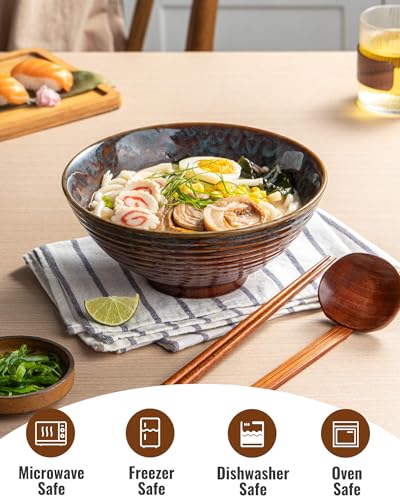 Large Japanese Ramen Bowl Set of 4 (Peacock Tail-4 Bowl Set)