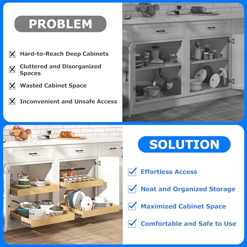 2 Tier Pull Out Cabinet Organizer with Soft Close Slides (11''W x22''D / 2 Tiers)