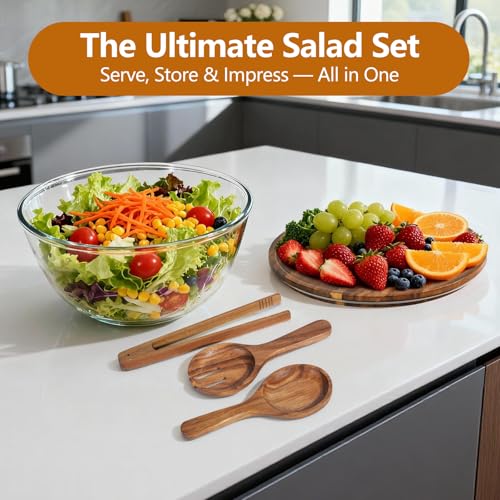 4.8QT Glass Salad Bowl with Lid