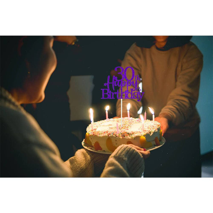 Purple Silver 30th Birthday Cake Topper with Glittery Stars (7 Count)