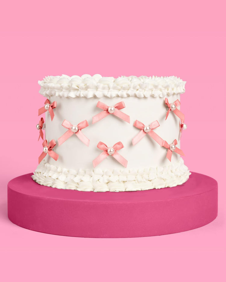 Mini Pink Bow + Pearl Cake Toppers