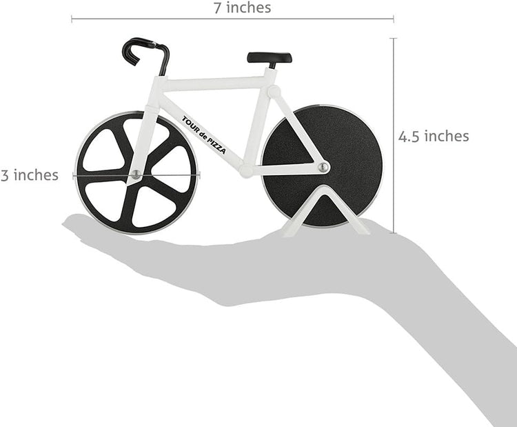 Bicycle Pizza Cutter - TOUR de PIZZA - Dual Stainless Steel Non-Stick Cutting Wheels - Display Stand - The Bike Pizza Cutter is Dishwasher Safe