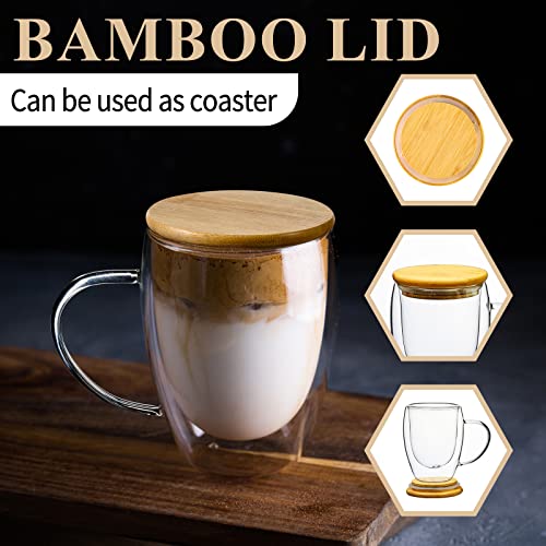 Glass Coffee Cups with Bamboo Lids (2 Count (Pack of 1))
