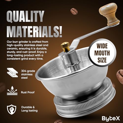 Stainless Steel Coffee Grinder Lid Attachment for Regular Mouth Mason Jars (Wide)
