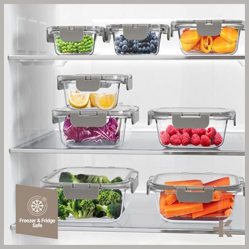 Bakken Borosilicate Glass Food Storage Containers with Lids 24 Pieces (Gray)