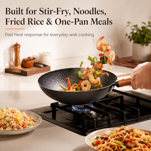 Carbon Steel Wok Pan with Lid (12.6-inch)