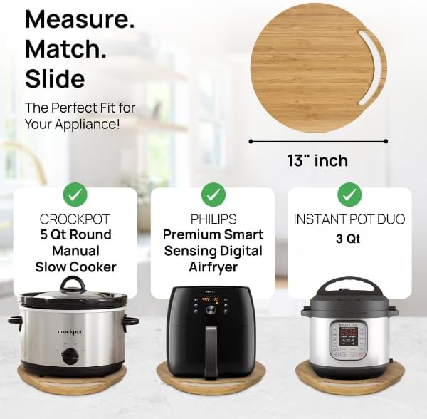 Ibyx Elegant Round Sliding Tray for Your Pressure Cooker, Air Fryer & Heavy Kitchen Appliances - Sturdy, Slides Easily from Under The Cabinet (Natural, 13β)