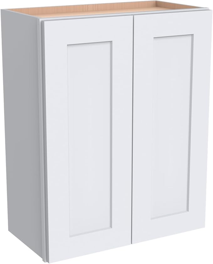 Wall-Mounted Cabinet – Solid Wood Shaker Style Medicine Cabinet with Adjustable Shelves & Soft-Close Doors for Bathroom, Kitchen, and Office Storage (White, 24" W x 12" D x 42" H)