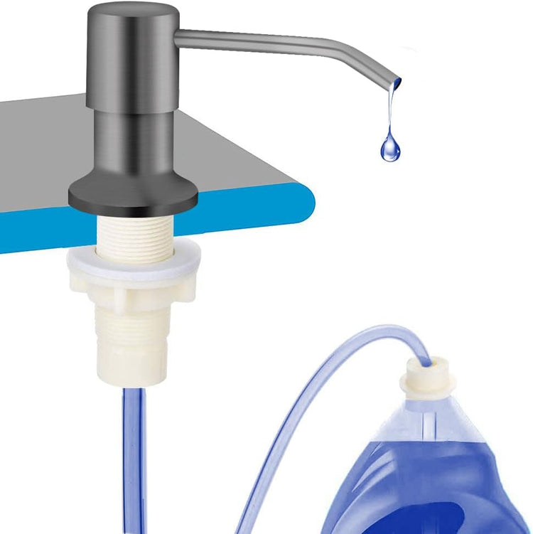 Dish Soap Dispenser for Kitchen Sink, Countertop Sink Soap Dispenser Water Pump with 47” No-Spill Extension Tube Kit Design for Kitchen Bathroom, No More Refills (Gray)