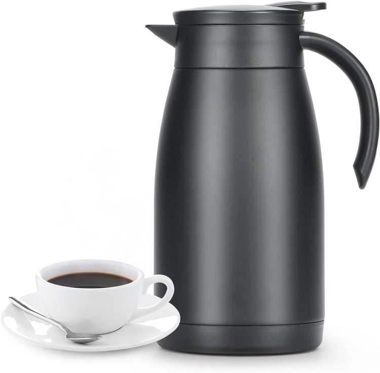 34 Oz Thermal Carafe, Insulated Stainless Steel Coffee Carafes for Keeping Hot Coffee & Tea for 12 hrs and Cold for 24 hrs, 1L/Black