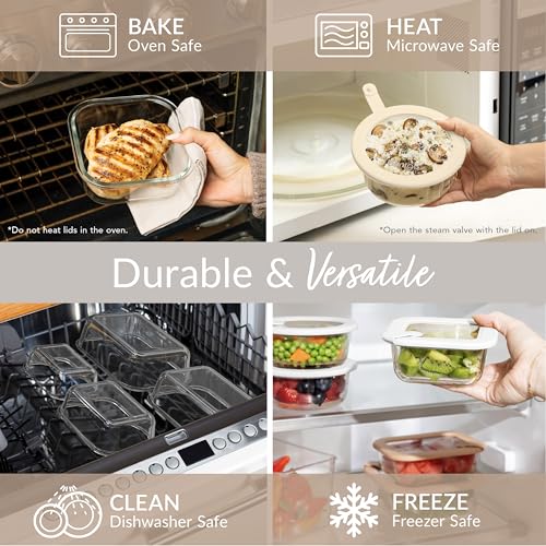 Signature Glass Food Storage Containers with Lids (8-Piece Set (White Stone))