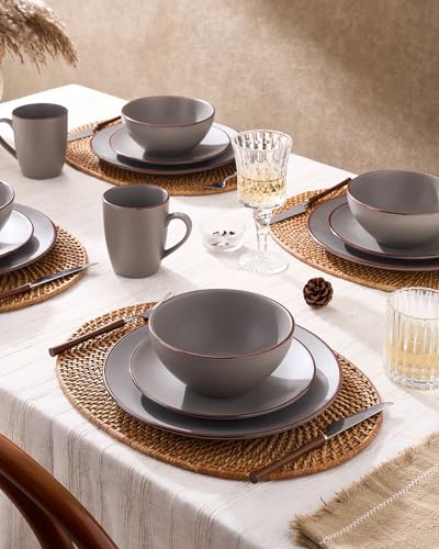 Venus Dinnerware Sets with Mugs (Dark Gray / Serves 6 (24pc w/ Mug))