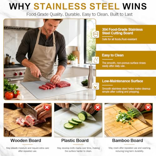 304 Stainless Steel Cutting Board with Lip (15.7"L x 11.8"W)